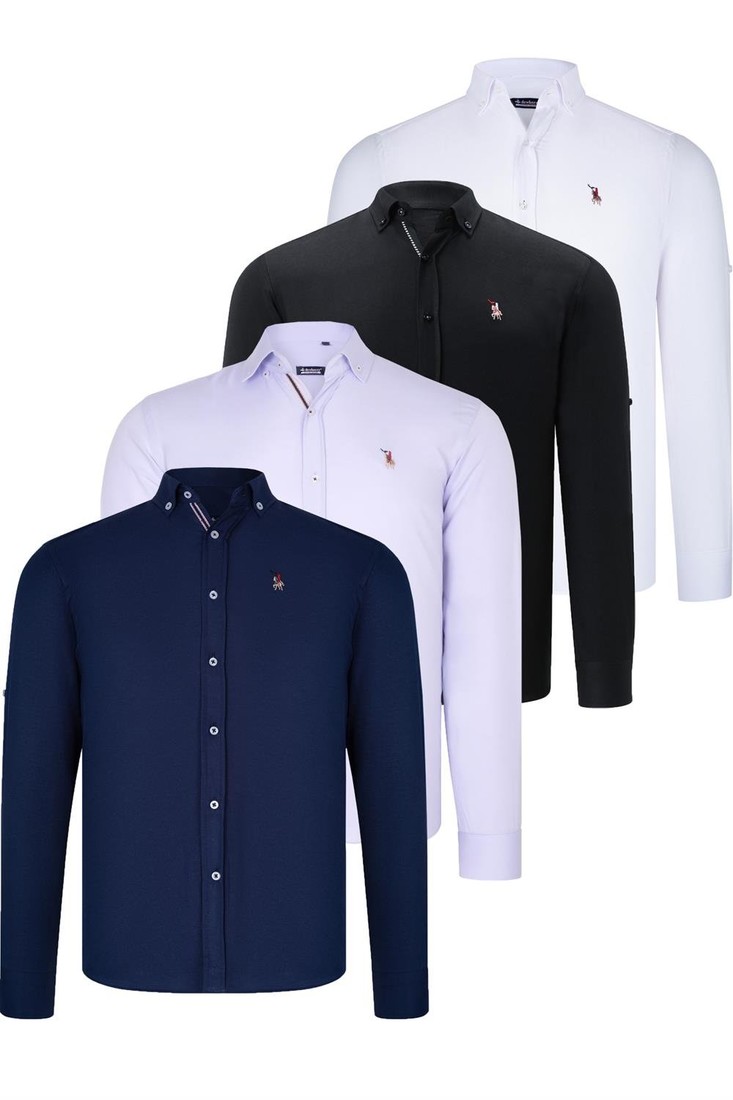 QUAD SET G674 DEWBERRY MENS SHIRT-BLACK-WHITE-NAVY BLUE-LILAC