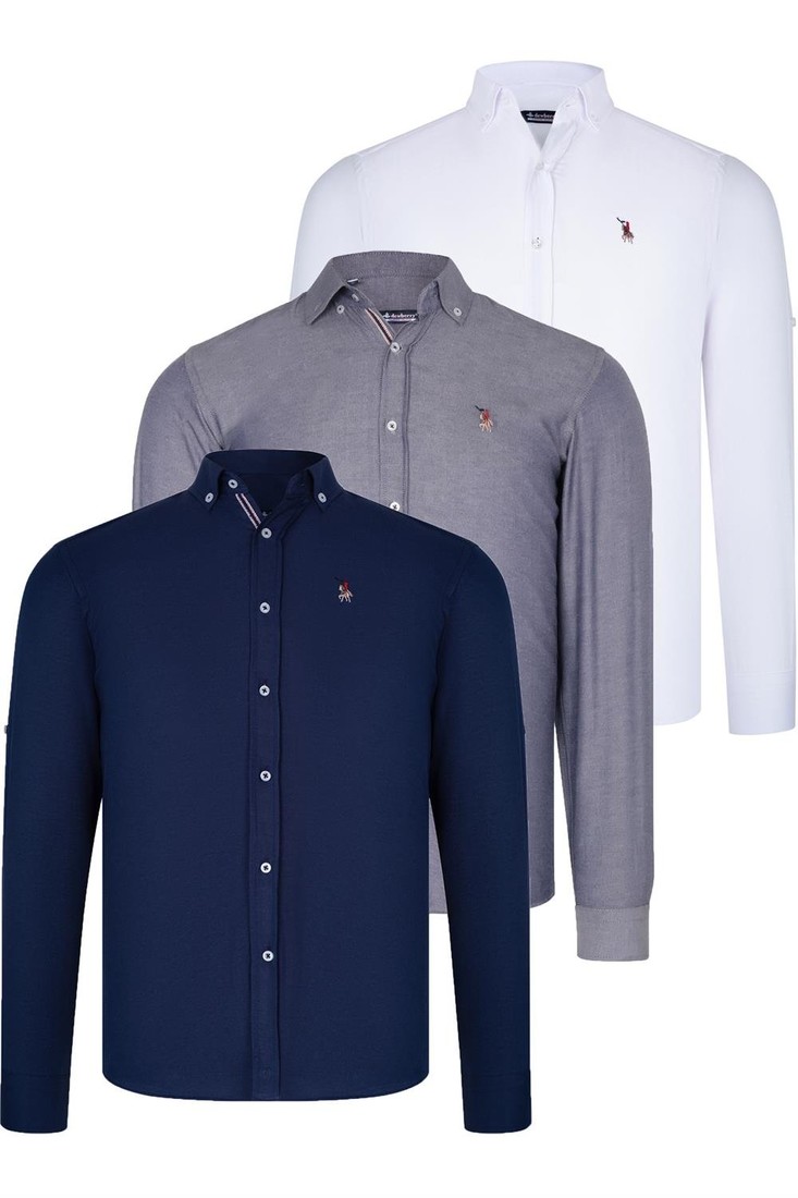 TRIPLE SET G674 DEWBERRY MENS SHIRT-NAVY BLUE-WHITE-DENIM BLUE