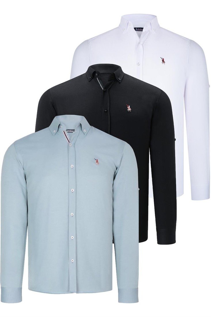 TRIPLE SET G674 DEWBERRY MENS SHIRT-BLACK-WHITE-WATER GREEN