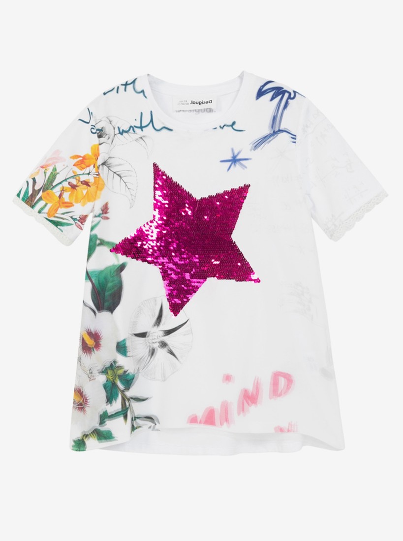 White Girls Patterned T-Shirt Desigual TS Amparo - Girls