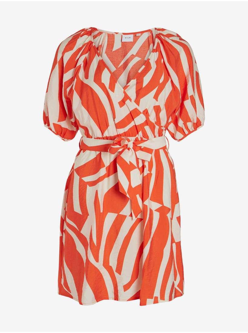 Cream-orange ladies patterned dress VILA Dogma - Women