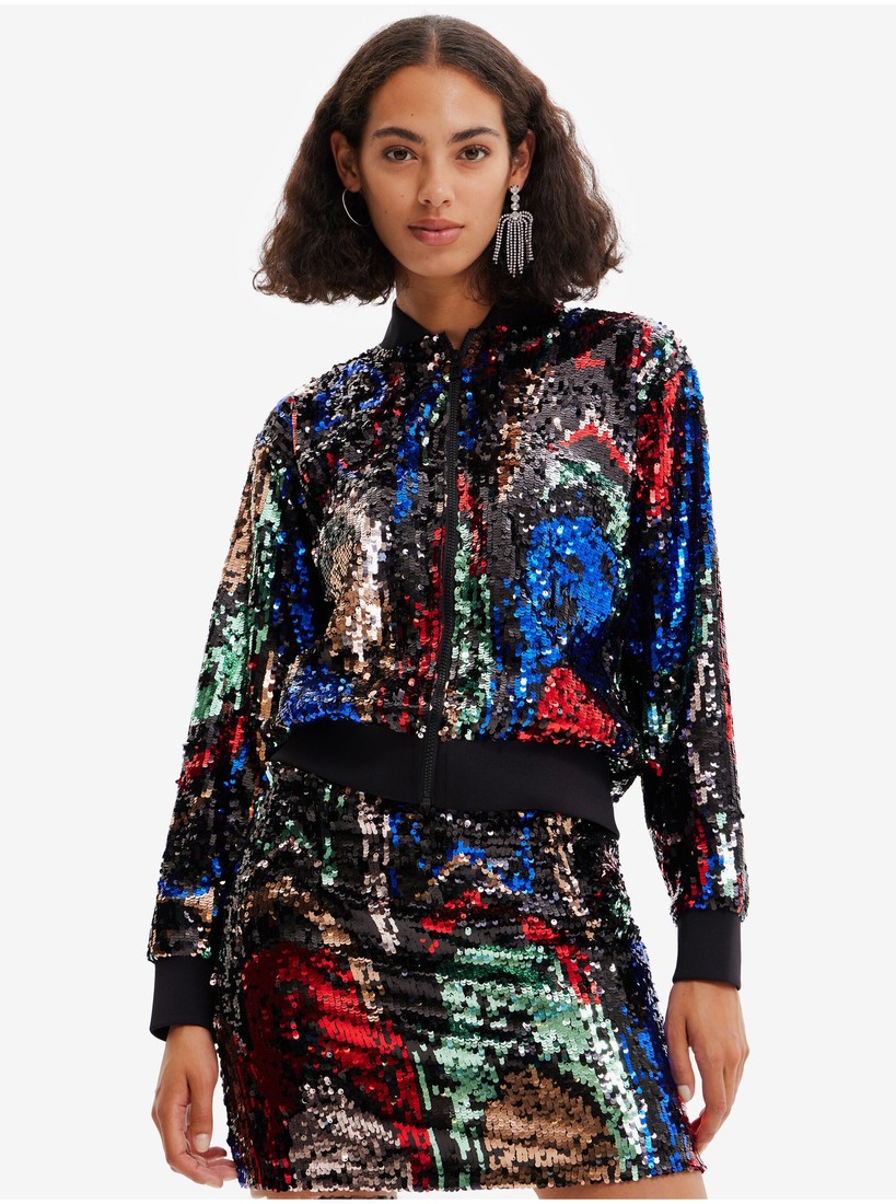 Red-Black Desigual Sequin Women's Bomber - Ladies