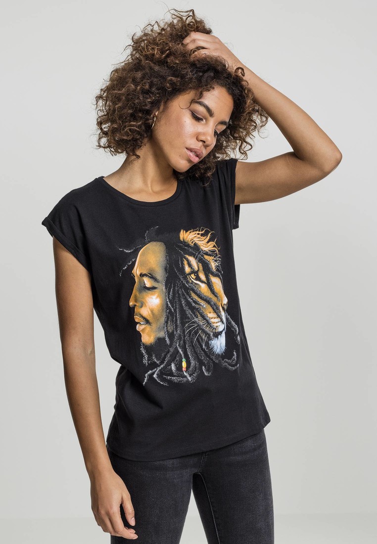 Mister Tee Ladies Bob Marley Lion Face Tee black - L