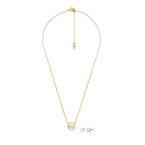 Michael Kors Pozlátená súprava strieborných šperkov MKC1260AN710 (náhrdelník, náušnice)
