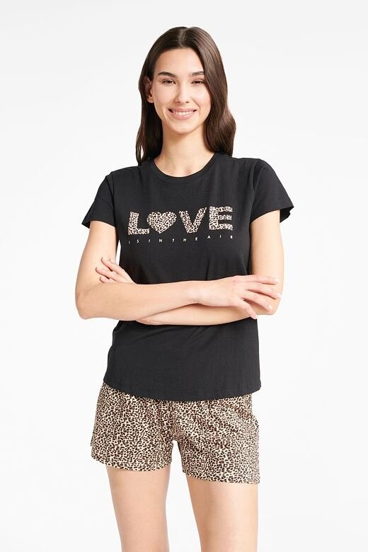 Dámske pyžamo Boutique čierne s leopardím vzorom