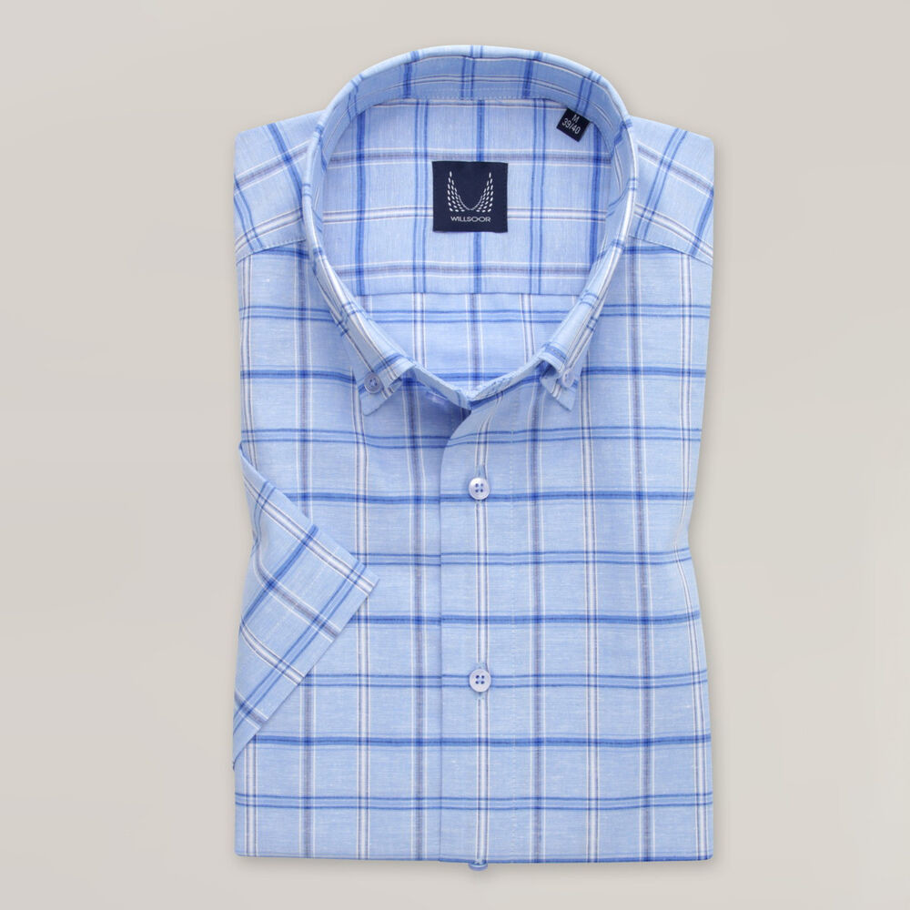 Pánska košeľa slim fit svetlomodrá s károvaným vzorom 15325