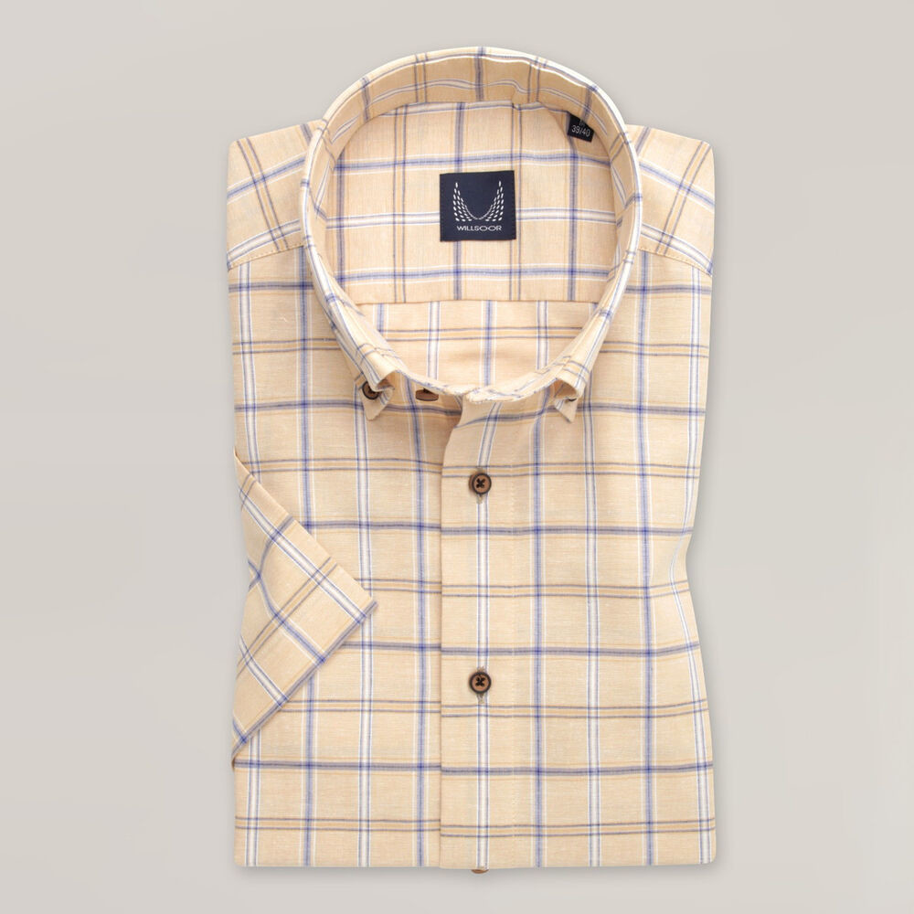 Pánska košeľa slim fit béžová s károvaným vzorom 15327