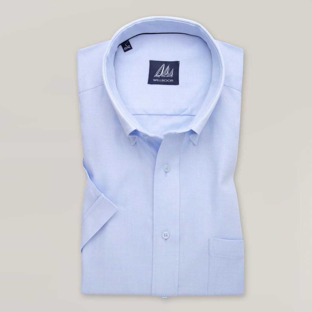 Pánska slim fit košeľa svetlomodrá s hladkým vzorom 15275