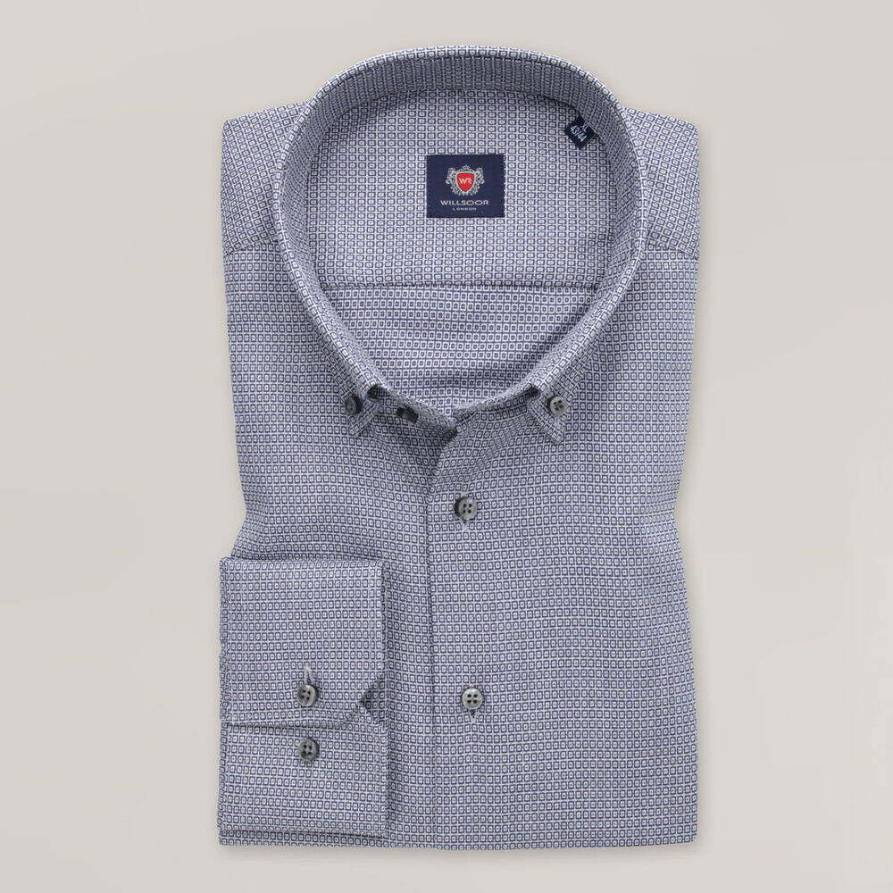 Pánska slim fit košeľa sivo-modrá s hladkým vzorom 15286