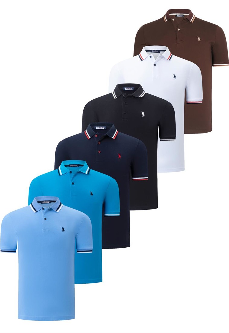 SIX SET T8594 DEWBERRY MENS T-SHIRT-BLACK-WHITE-NAVY BLUE-BLUE-COFFEE-LIGHT BLUE
