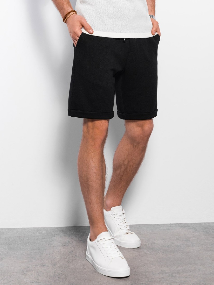 Ombre Men's knit shorts with elastic waistband - black