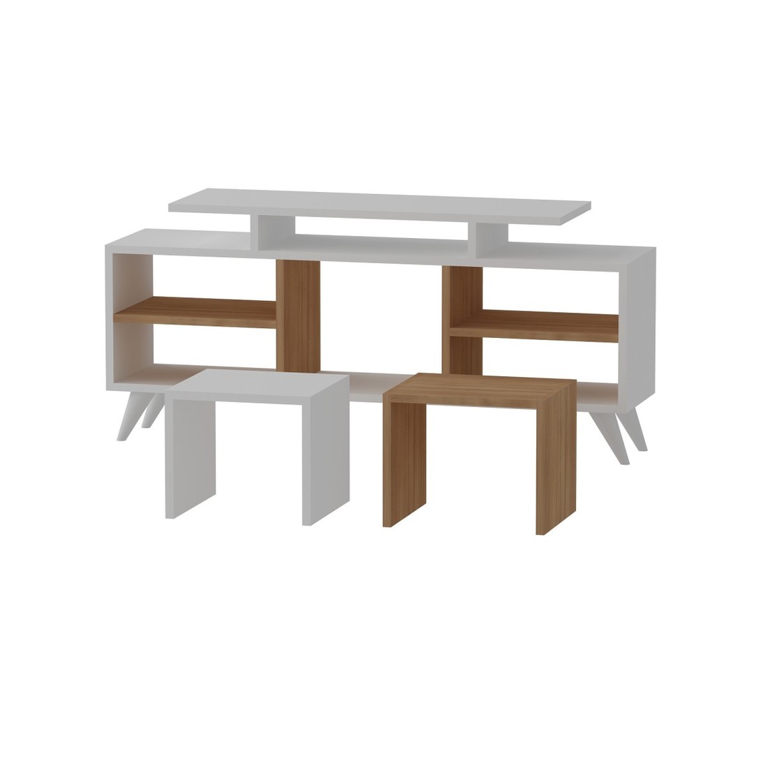 TV stolek KUTAY se stolky 120 cm bílý/teak