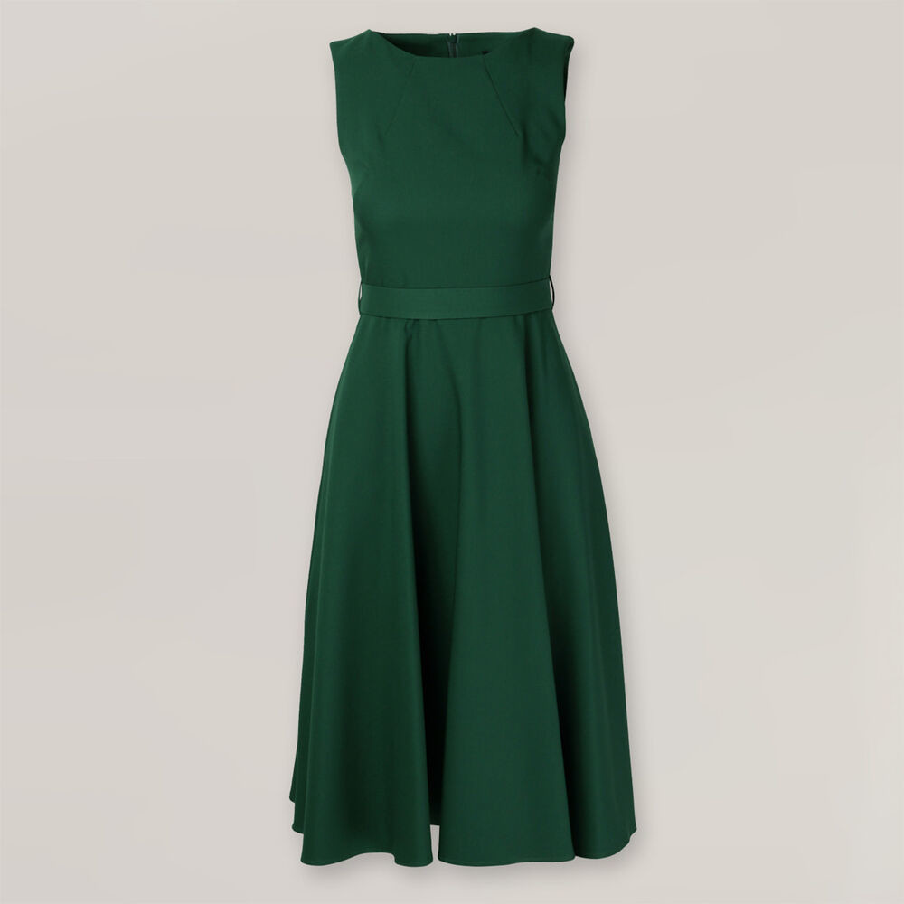 Elegantné midi dámske šaty zelenej farby s hladkým vzorom 15351