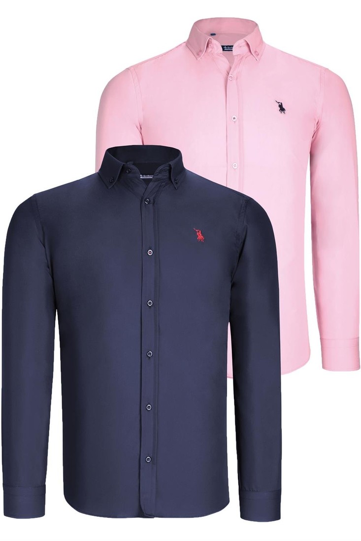DUAL SET G725 DEWBERRY MENS SHIRT-NAVY BLUE-PINK