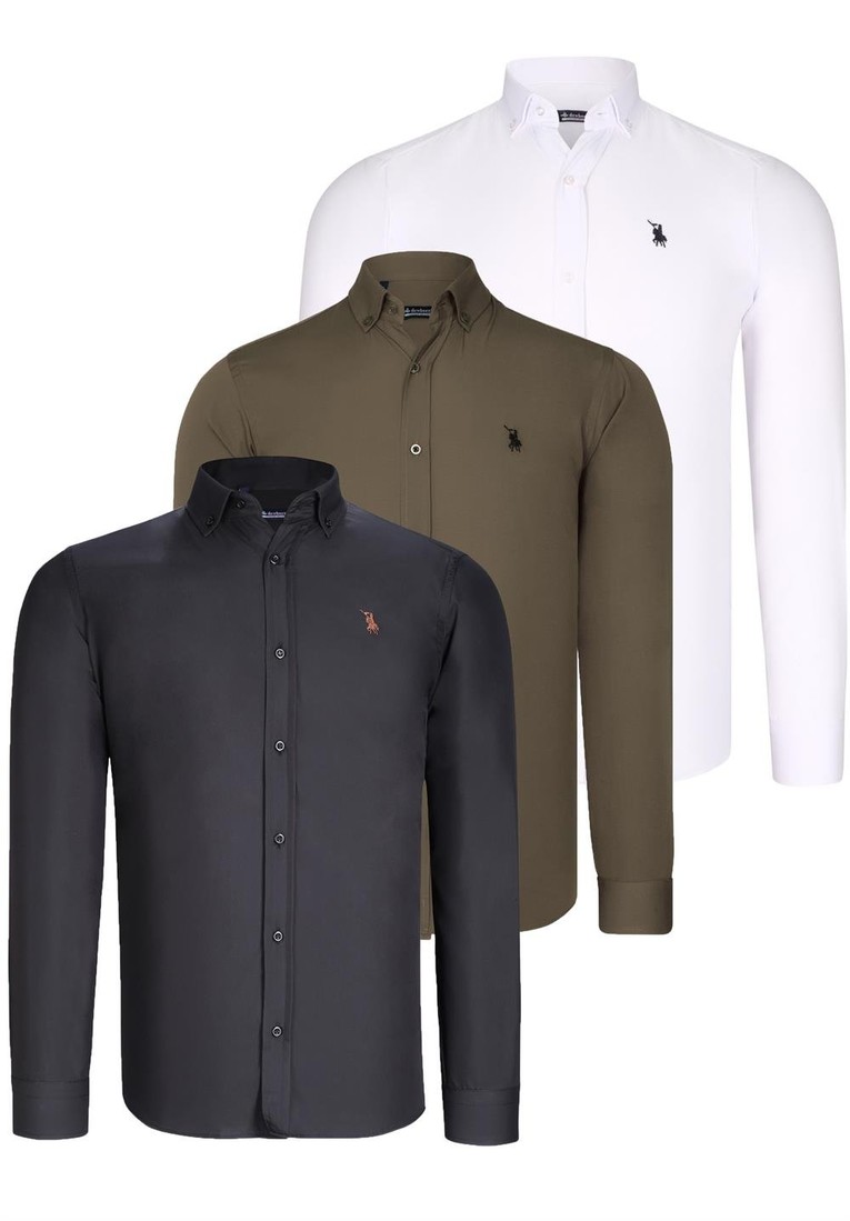 TRIPLE SET G725 DEWBERRY MENS SHIRT-BLACK-WHITE-GREEN