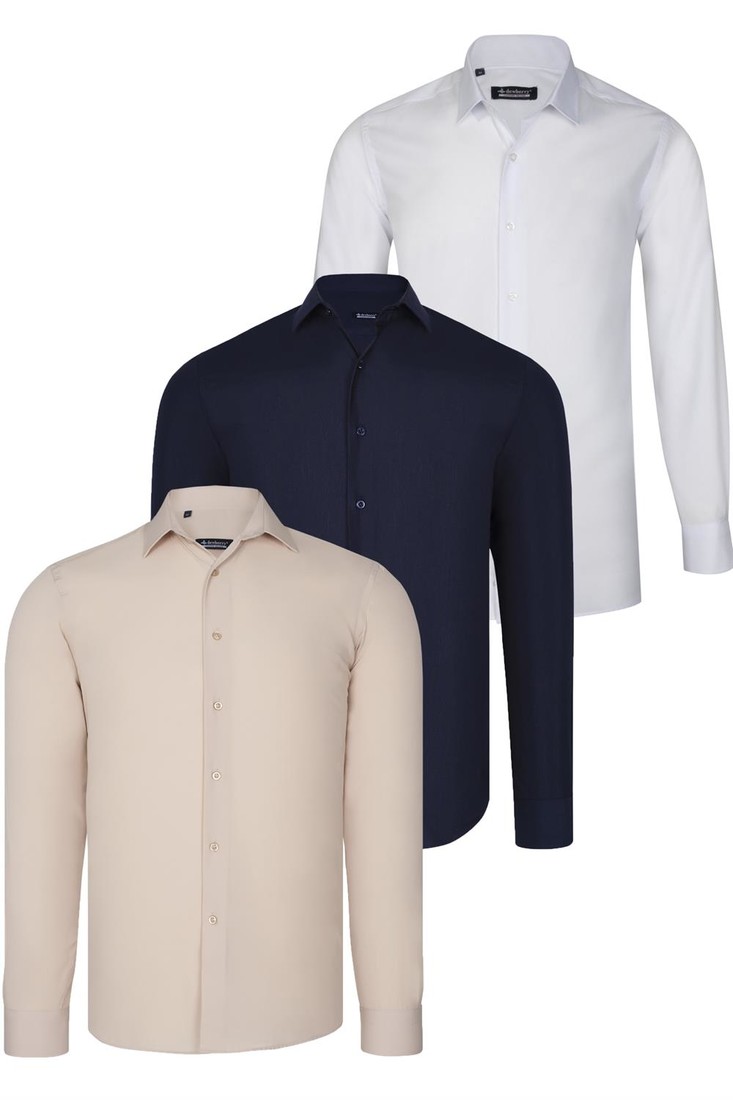TRIPLE SET G726 DEWBERRY SHIRT-NAVY BLUE-WHITE-BEIGE