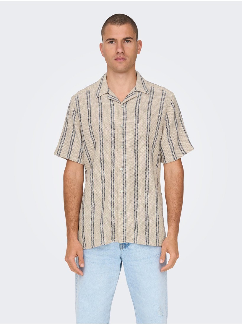 Beige Men's Striped Short Sleeve Shirt ONLY & SONS Trev - Men