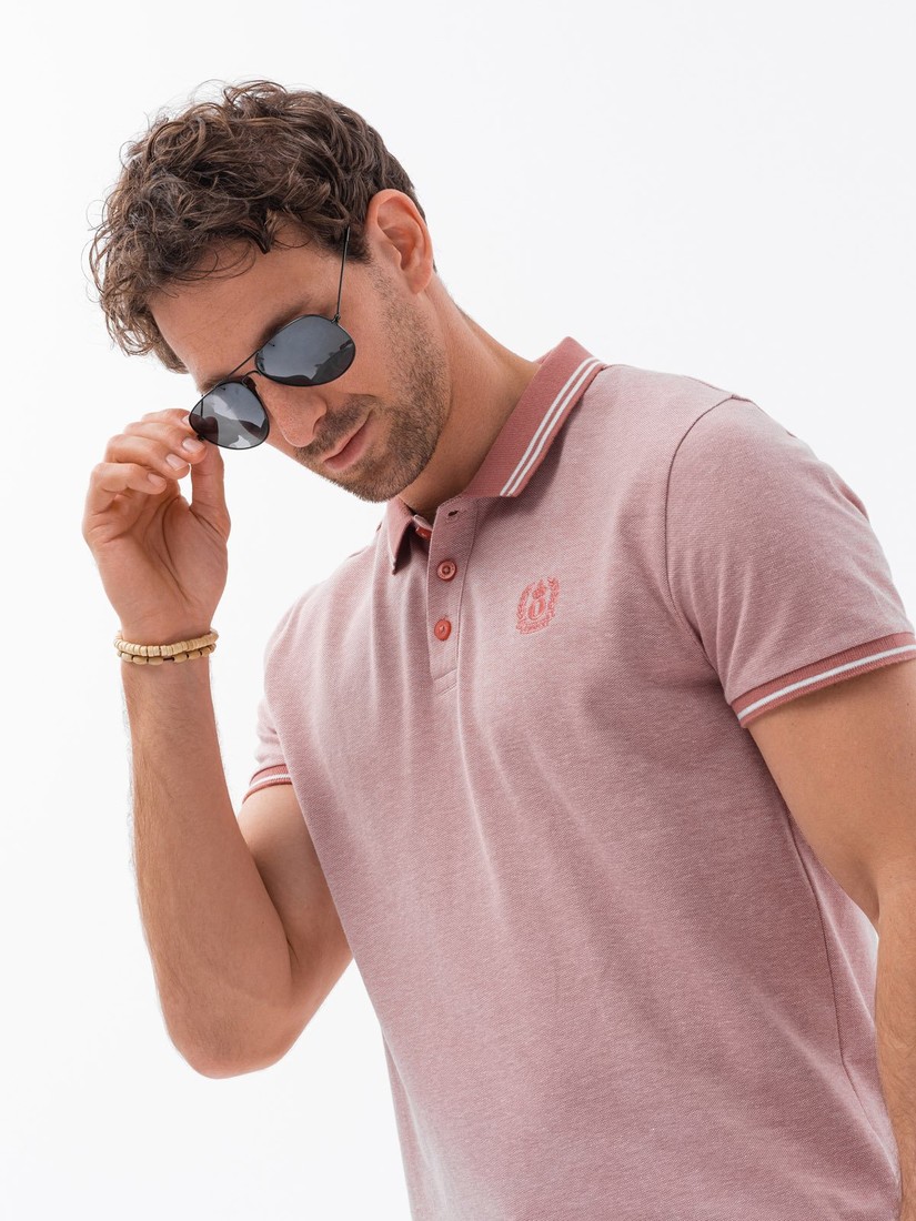 Ombre Men's melange polo shirt with contrasting collar