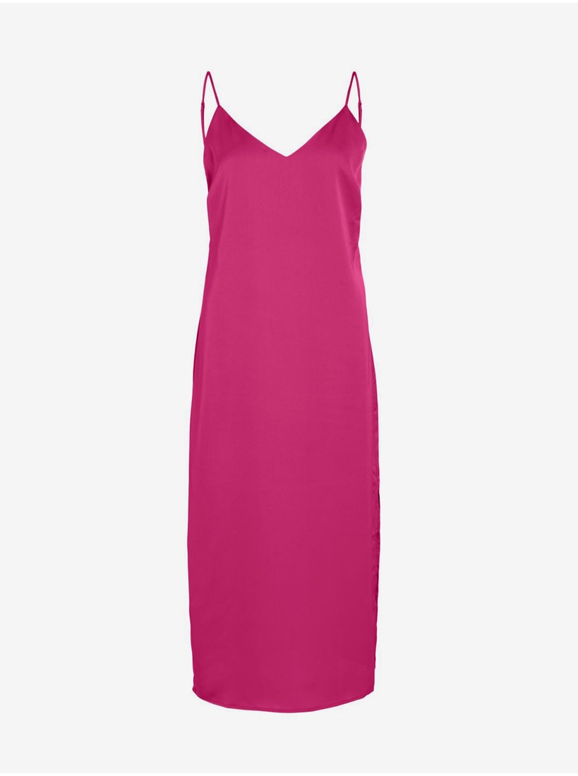Dark pink ladies satin midishdresses VILA Ellette - Ladies