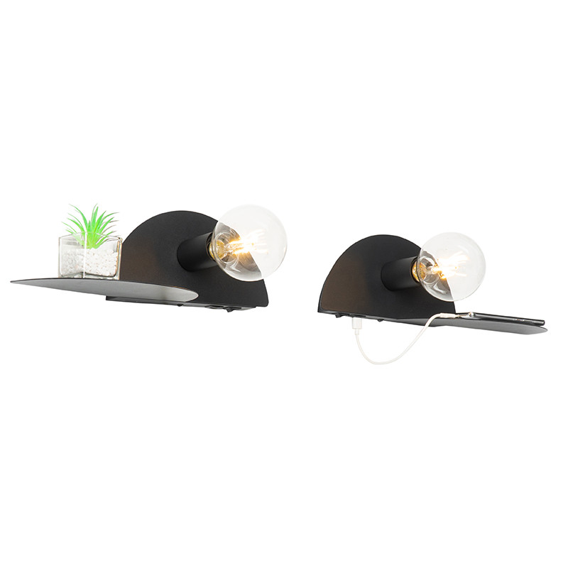 Set van 2 moderne wandlampen zwart met USB - Valerie