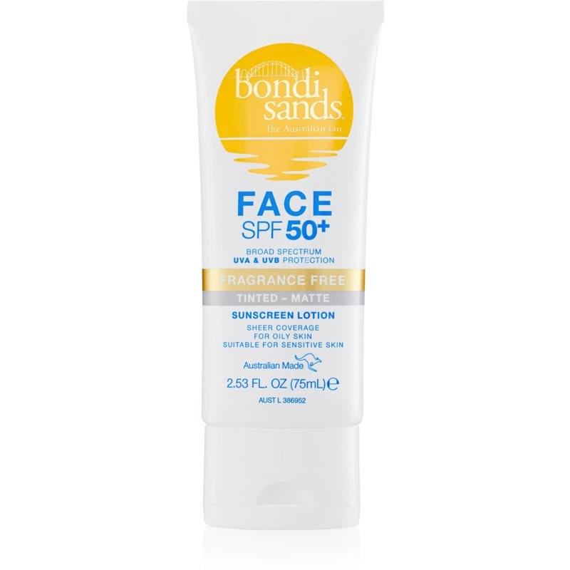 Bondi Sands SPF 50+ Face Fragrance Free ochranný tónovací krém na tvár pre matný vzhľad SPF 50+ 75 ml