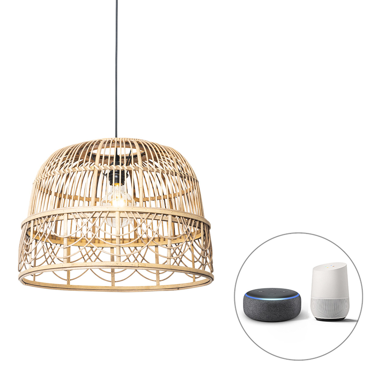 Chytrá závesná lampa ratanová 44 cm vrátane Wifi G95 - Michelle