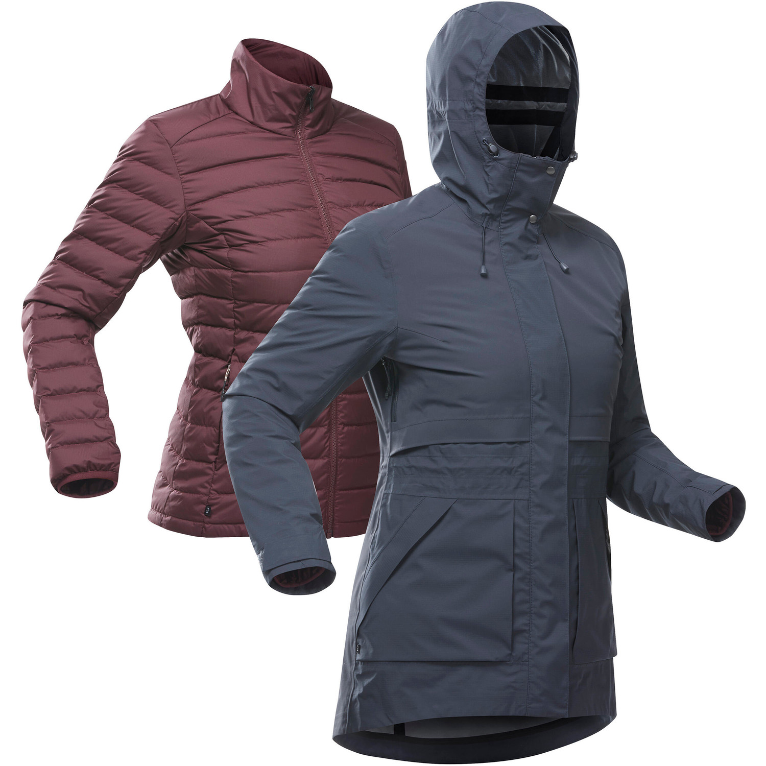 Dámska nepremokavá cestovná bunda 3v1 Travel 900 Compact do -10 °C tmavomodrá