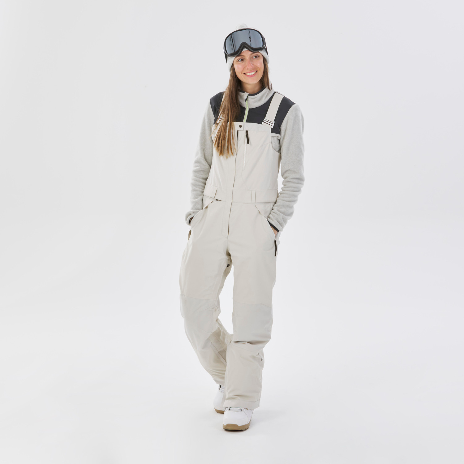 Dámske nepremokavé snowboardové nohavice SNB BIB 900 béžové