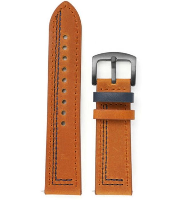 eses Kožený remienok - Hnedý s tmavomodrým vzorom, 22 mm