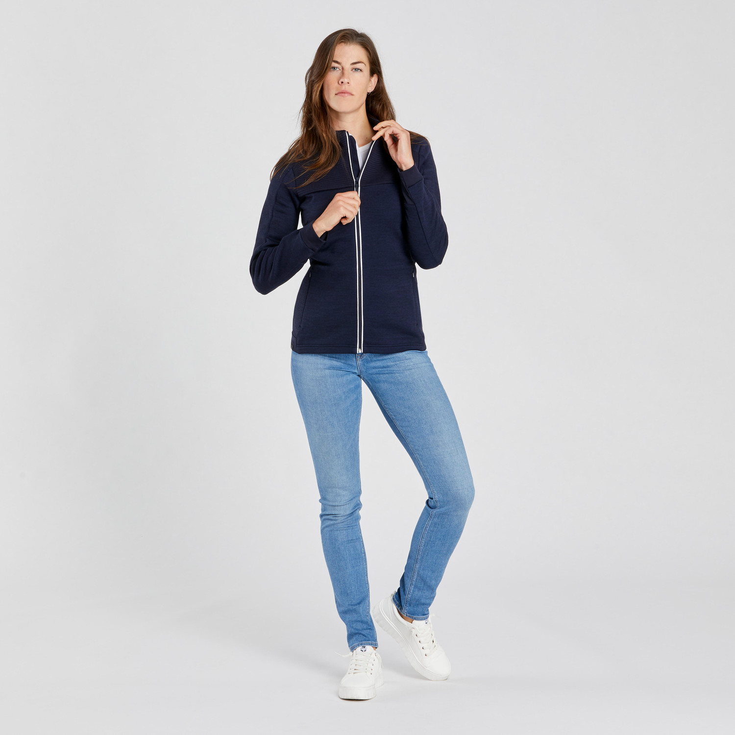 Dámska spodná fleecová lyžiarska bunda 500 Warm merino tmavomodrá