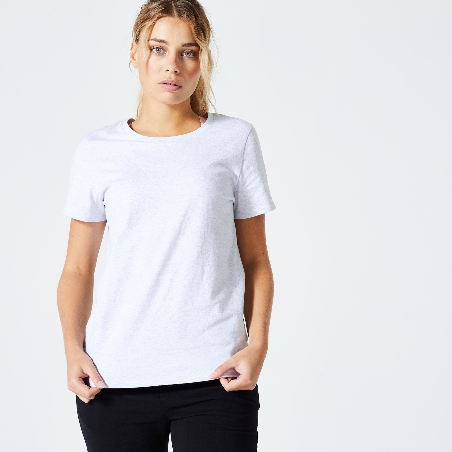 Dámske tričko 500 Essentials na fitness svetlosivé