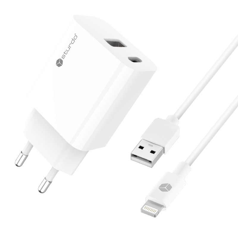Sturdo sieťová nabíjačka 20W, Power Delivery + Quick Charge 3.0 + MFi kábel, biela