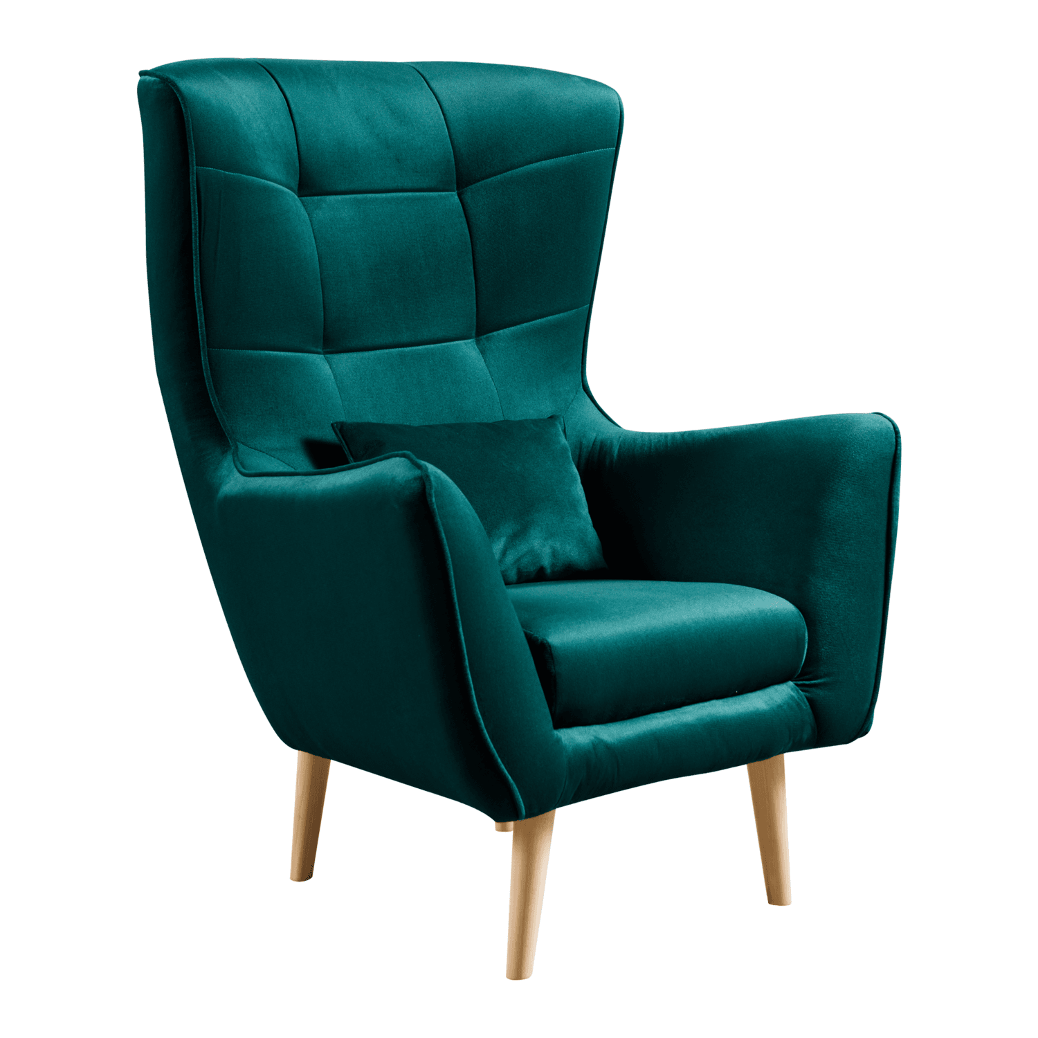 Křeslo ušák, látka smaragdová, LAKY