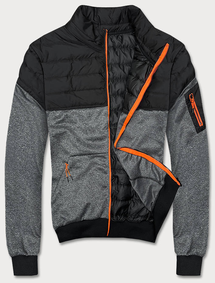 Čierno-grafitová pánska bunda s neónovými zipsami (8M907-392) černá M