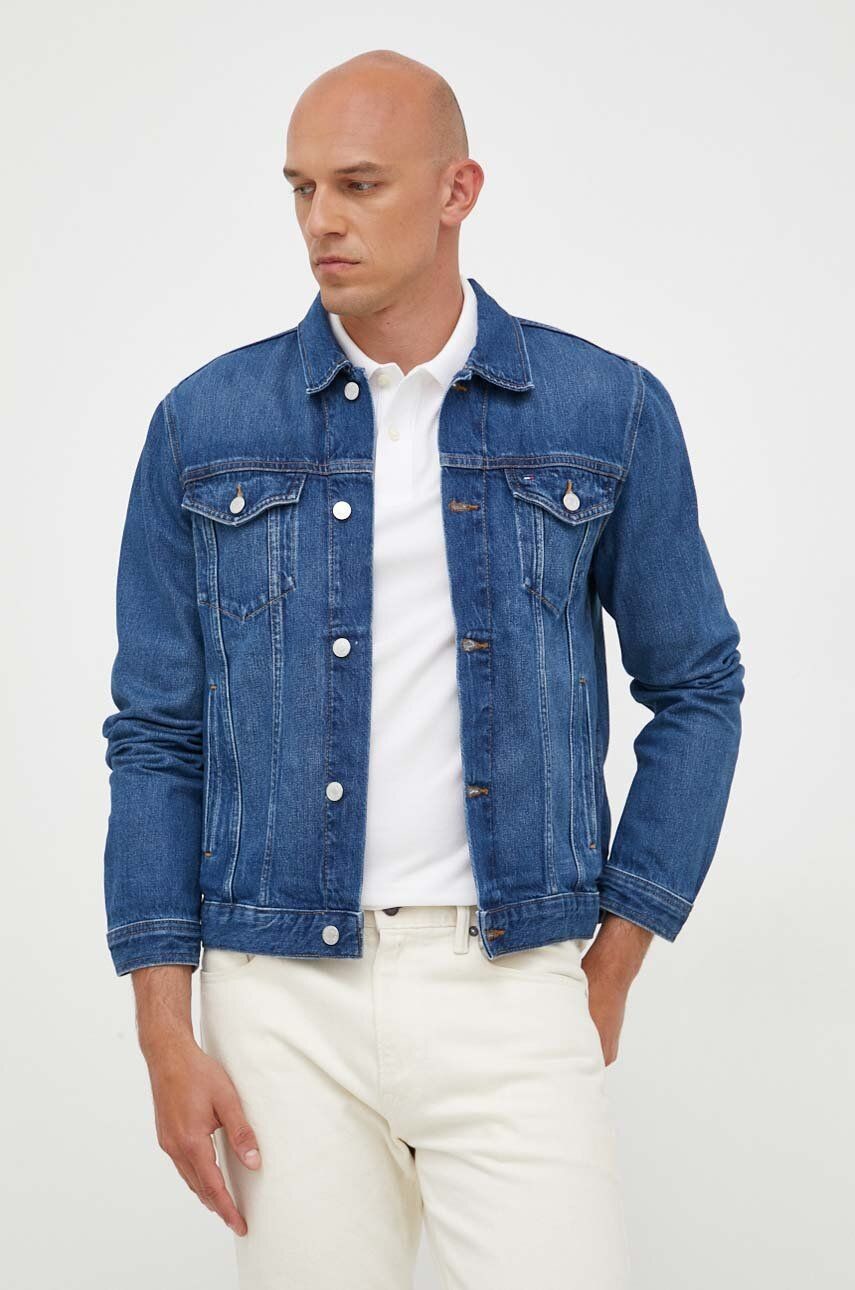 Rifľová bunda Tommy Hilfiger pánska, tmavomodrá farba, prechodná