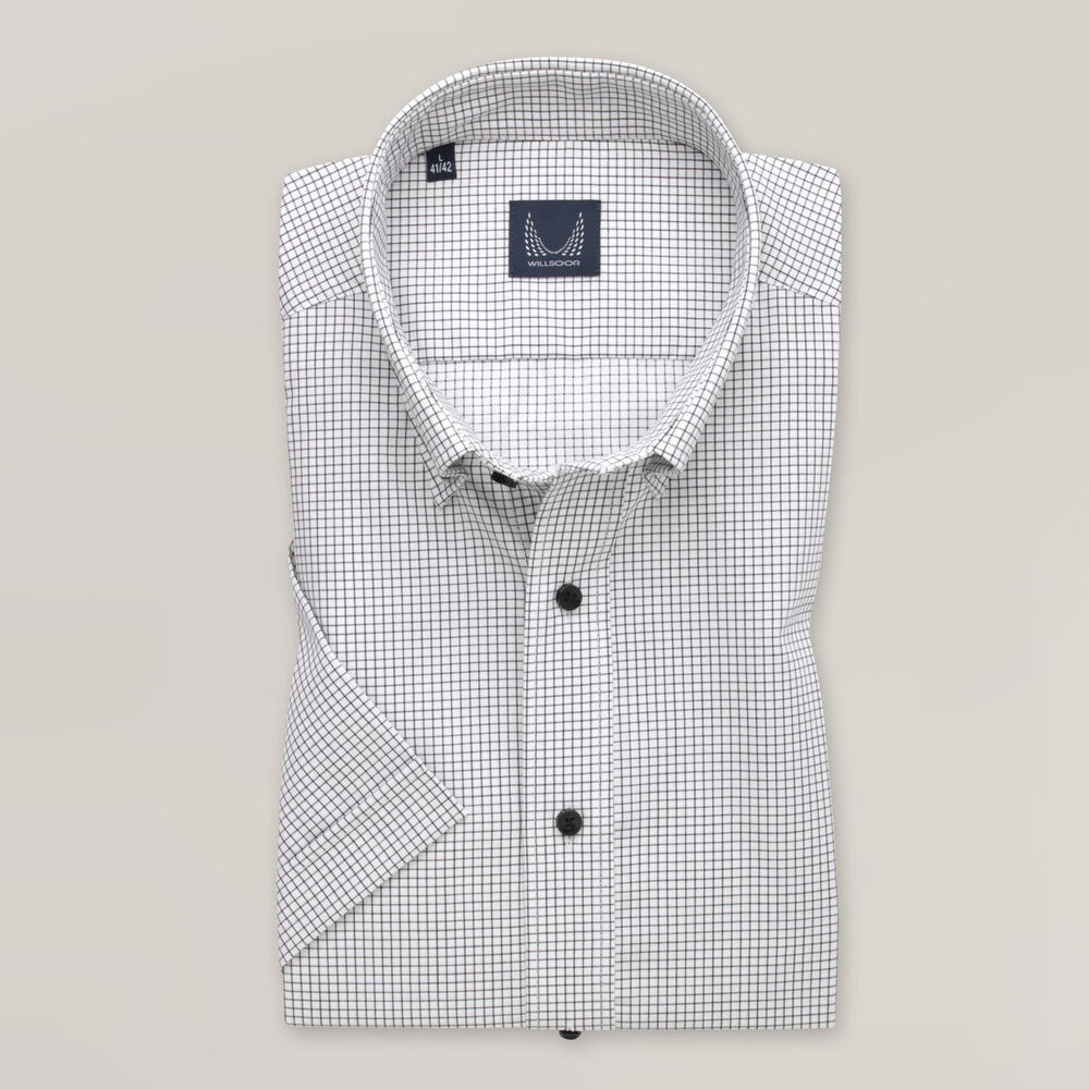 Pánska slim fit košeľa biela s károvaným vzorom 15383