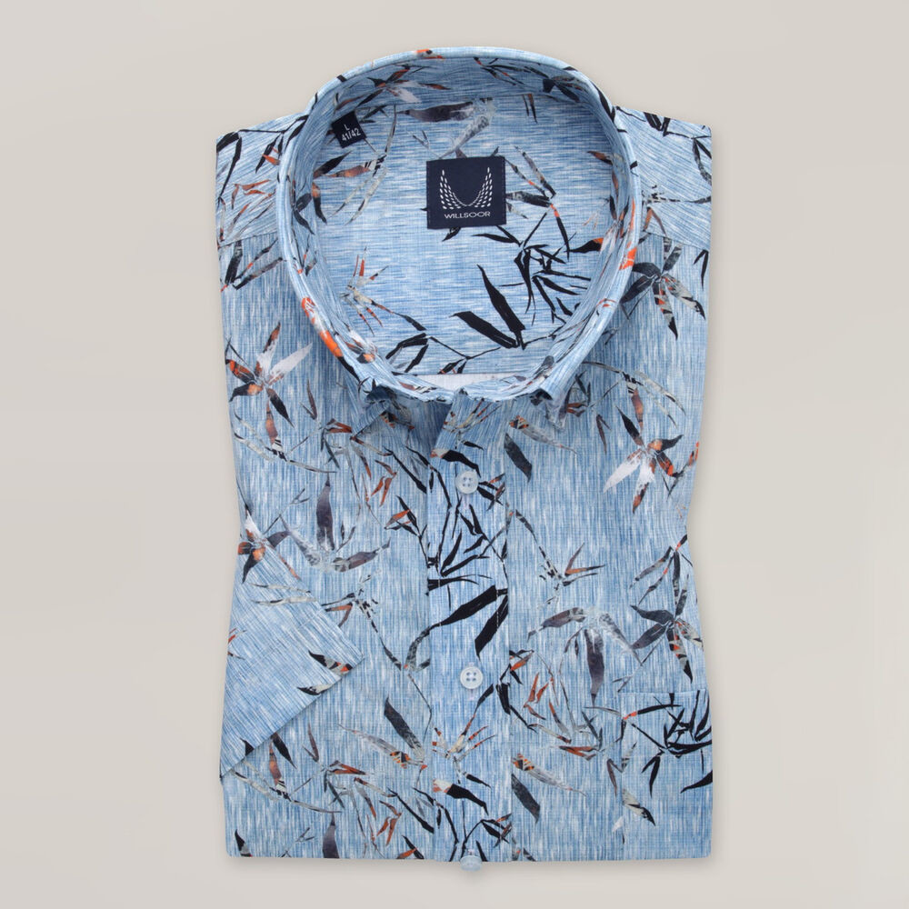 Pánska slim fit košeľa modrej farby s kvetinovým vzorom 15386