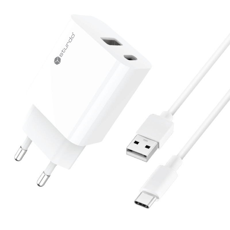 Sturdo sieťová nabíjačka 20W, Power Delivery + Quick Charge 3.0 + Typ-C kábel, biela