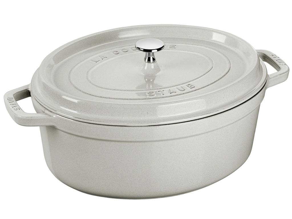Liatinový hrniec Cocotte Staub oválny biela hľuzovka 27 cm