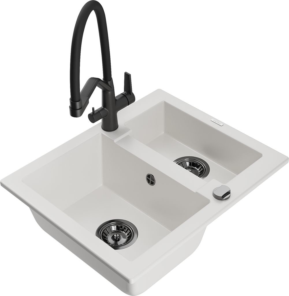 MEXEN/S MEXEN/S - Carlos granitový drez 1.5 vrátane batérie Duo, biela 6518-20-671701-70-B