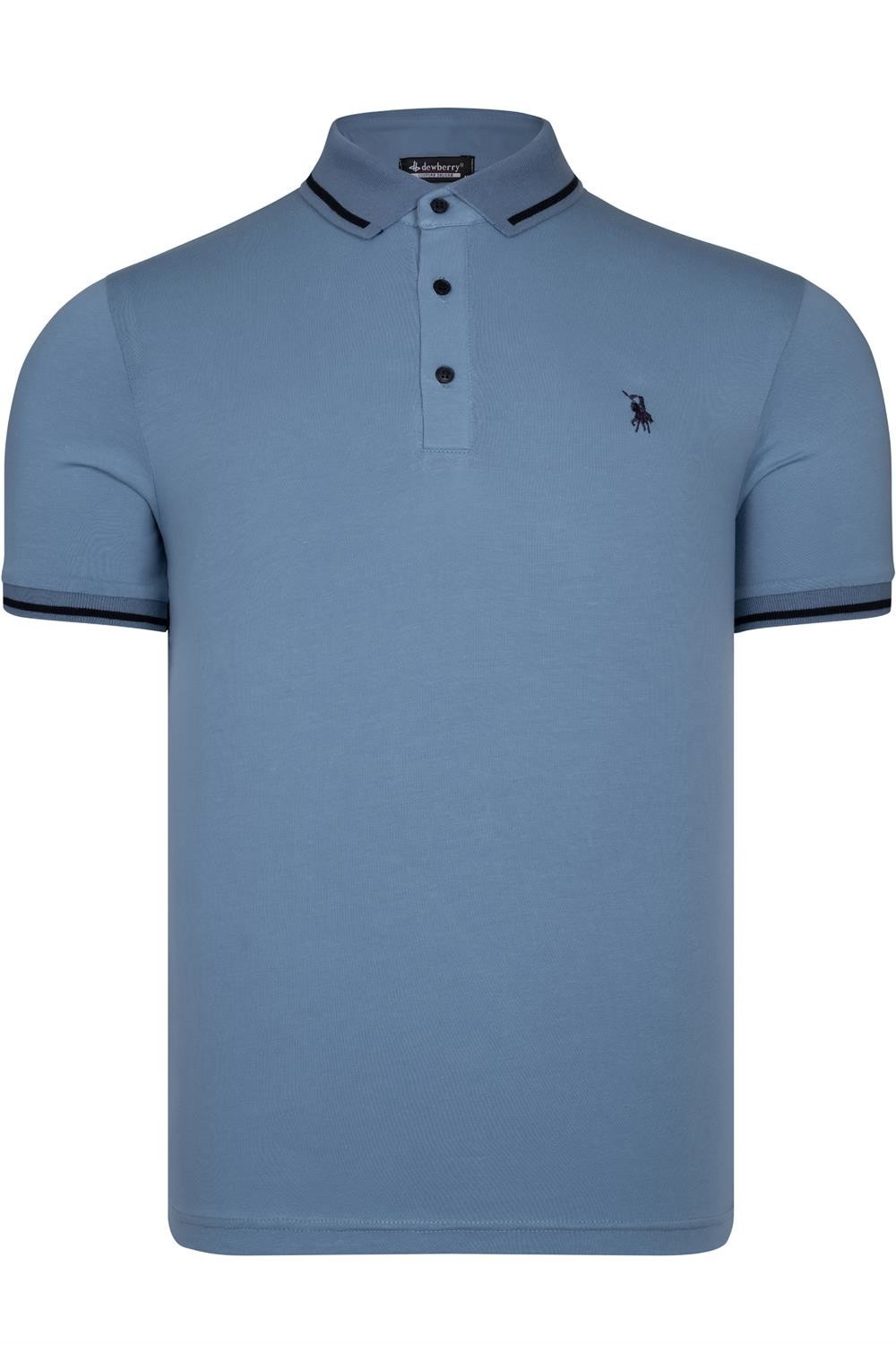 T8586 DEWBERRY MENS POLO COLLAR T-SHIRT-LIGHT BLUE