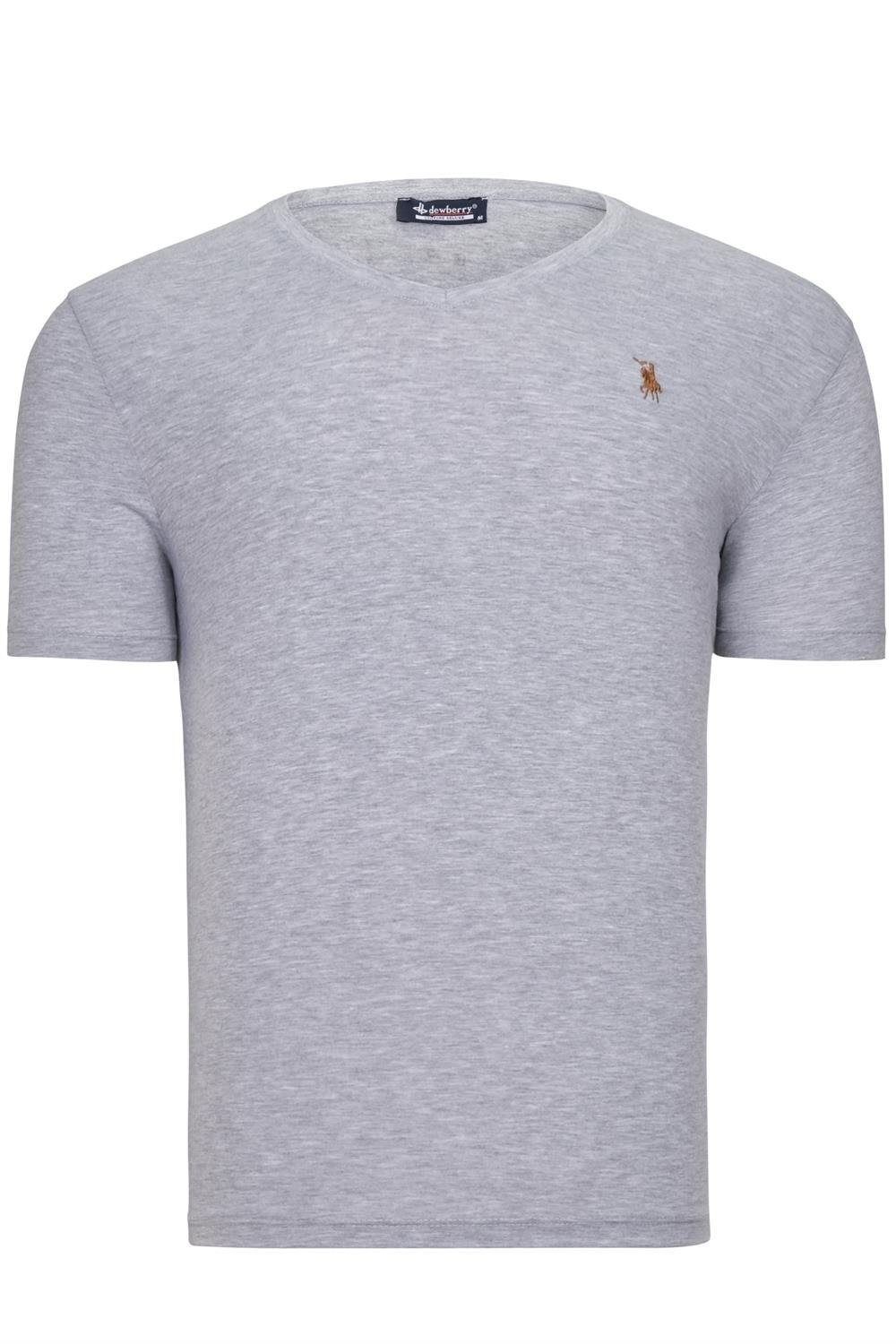 T8568 DEWBERRY V-NECK MENS T-SHIRT-PLAIN GREY