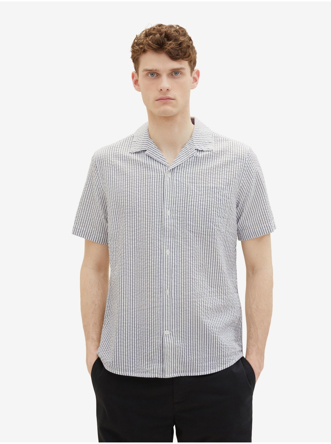 Blue and Grey Men's Striped Shirt Tom Tailor - Men