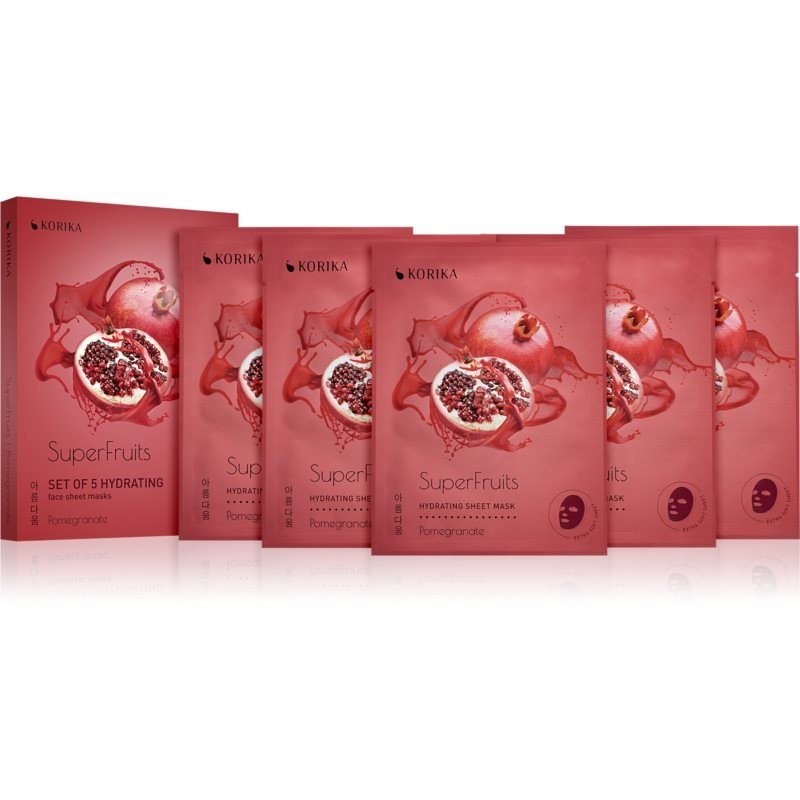 KORIKA SuperFruits Pomegranate - Set of 5 Hydrating Face Sheet Masks set pleťových masiek za zvýhodnenú cenu Pomegranate (s hydratačným účinkom)