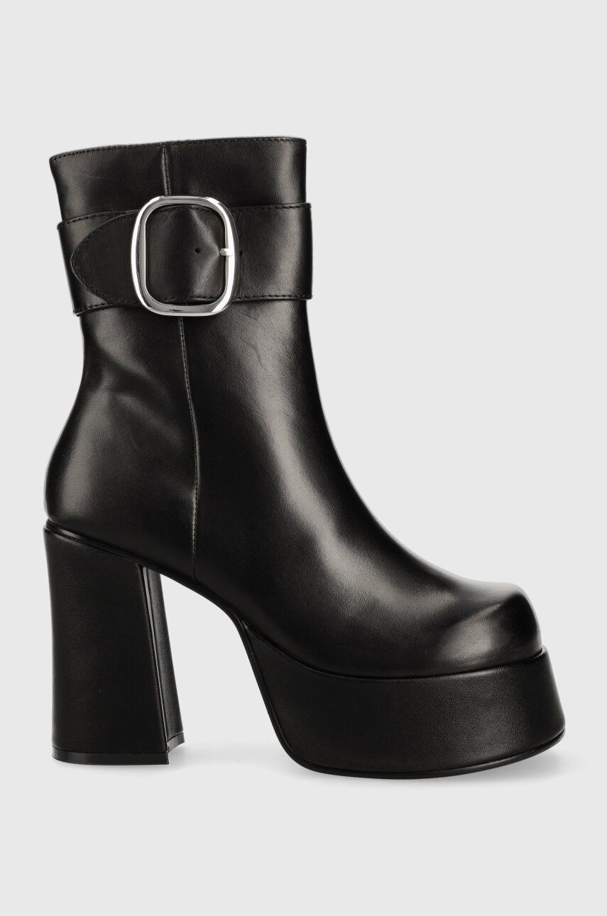 Kožené členkové topánky Steve Madden Siren dámske, čierna farba, na podpätku, SM11002628