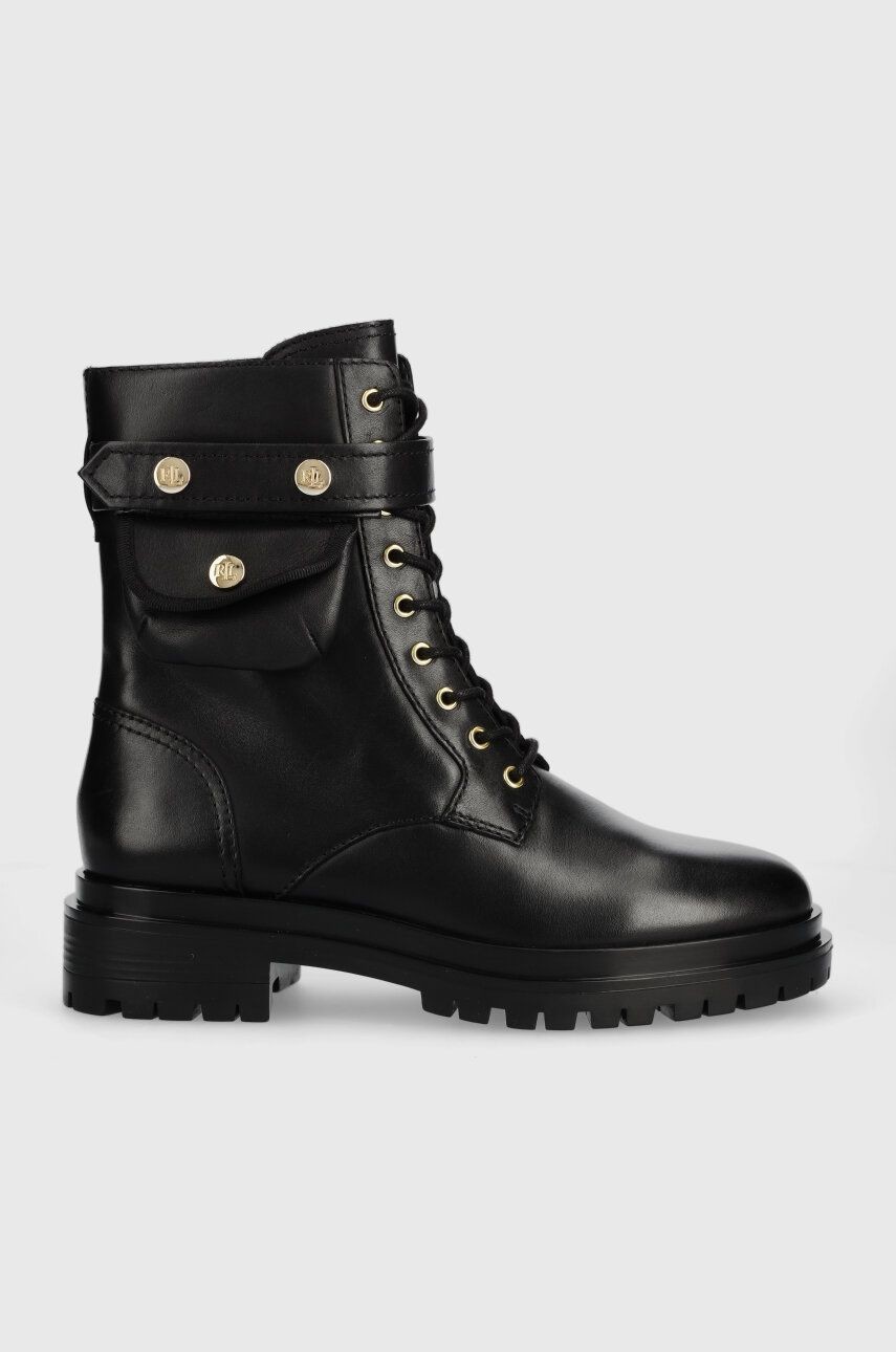 Kožené workery Lauren Ralph Lauren Cammie dámske, čierna farba, na plochom podpätku, 802916475001