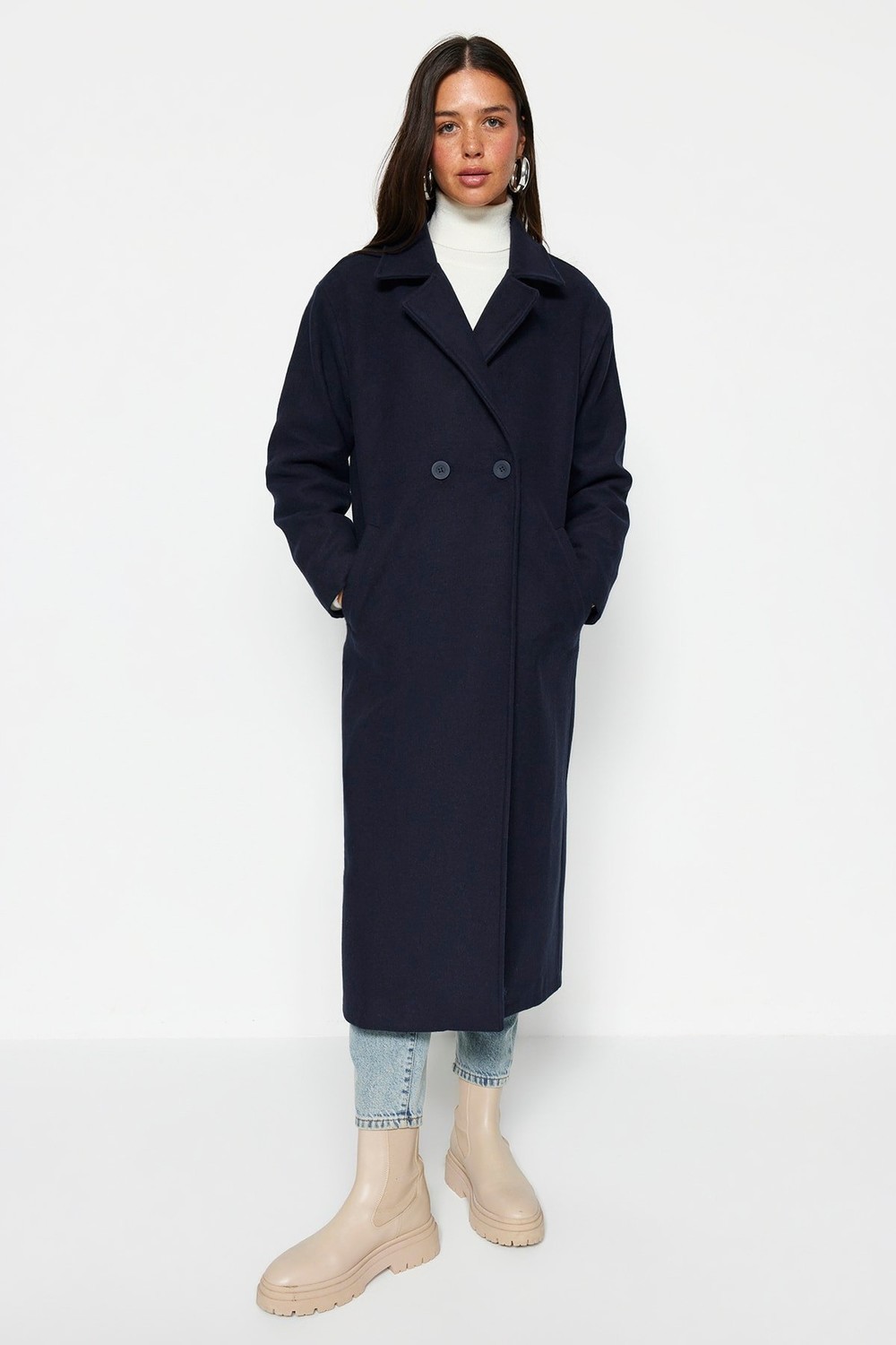 Trendyol Coat - Dark blue - Double-breasted