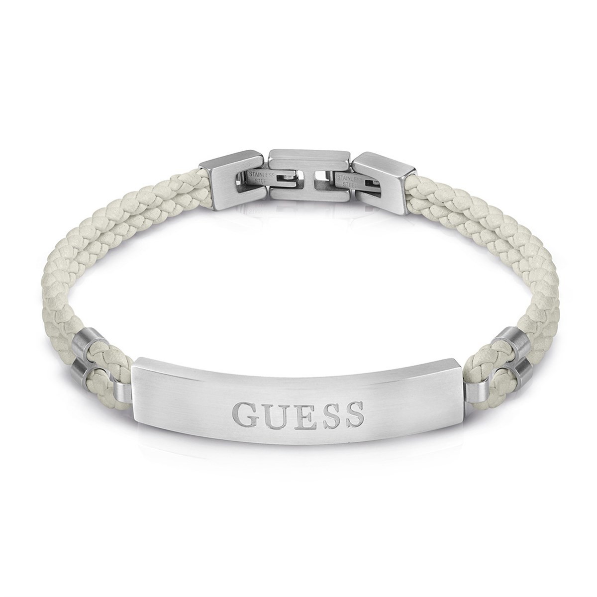 Guess Biely kožený náramok Malibu JUMB01346JWSTWIT/U