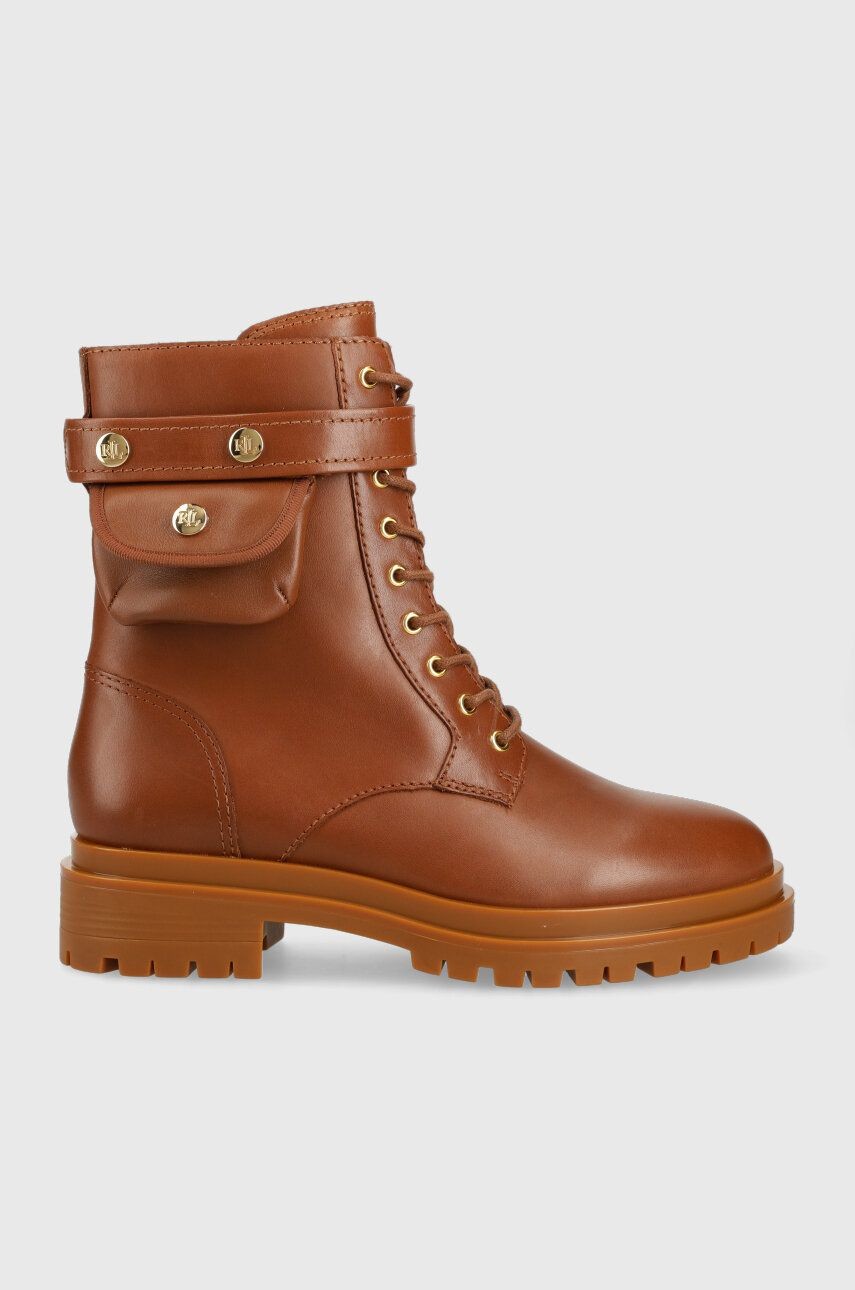 Kožené workery Lauren Ralph Lauren Cammie dámske, hnedá farba, na plochom podpätku, 802916475002