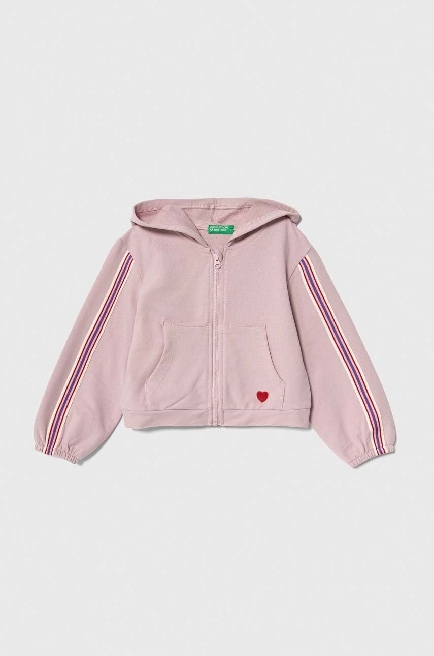 Detská mikina United Colors of Benetton fialová farba, s kapucňou, s nášivkou